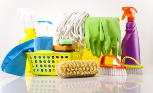People following a health and safety policy in a workplace setting