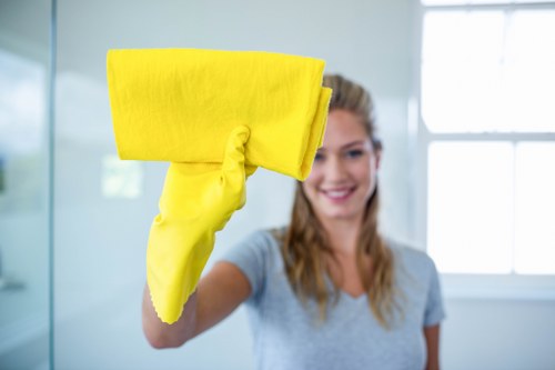 Fabric sofa being cleaned with specialized equipment