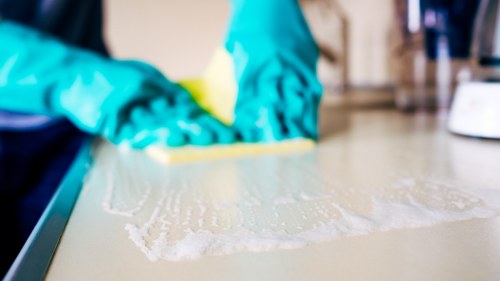 Professional cleaner preparing a move out cleaning checklist